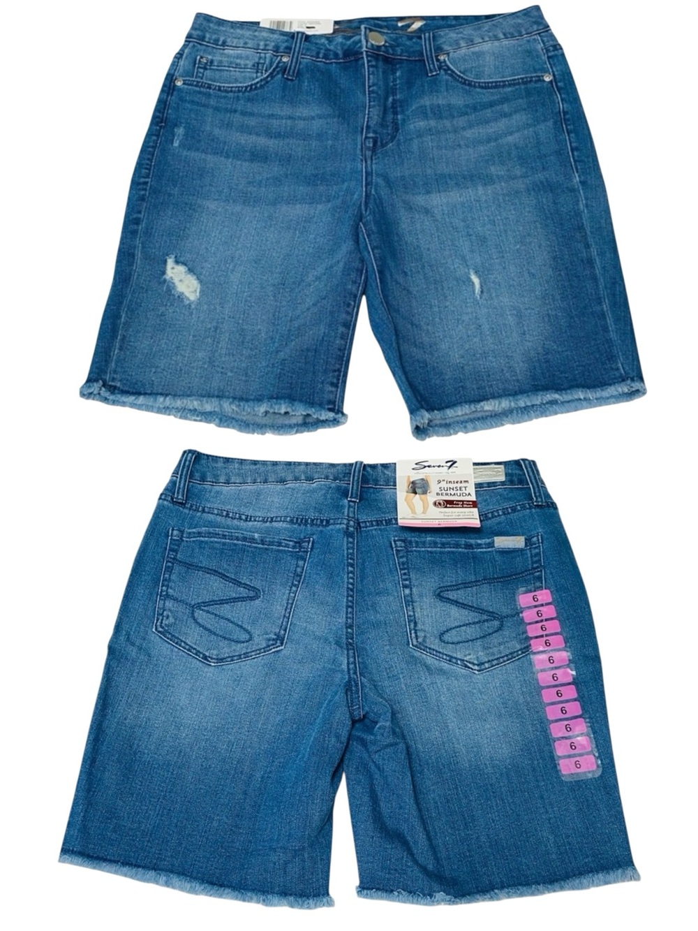 NWT Seven7 (30x8) Sunset Bermuda Fray Stretch Denim Jean Shorts - Size 6